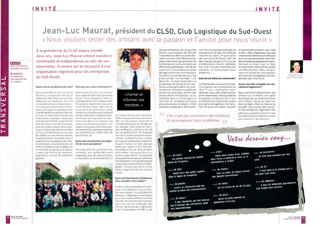 Invité Club Logistique du Sud Journal Mai 2009-1- Opus 31 - Consultant Logistique