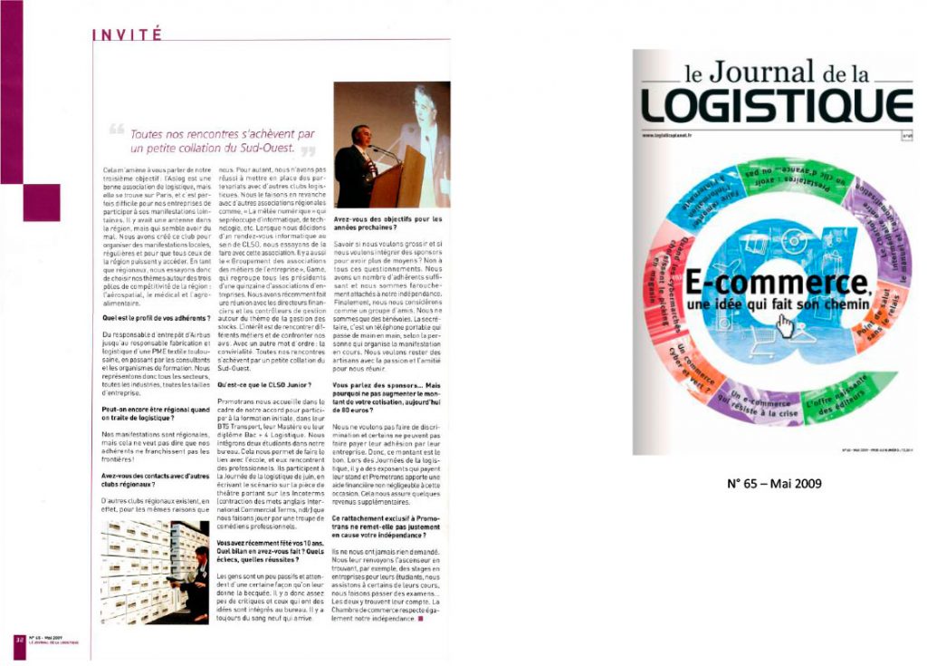Invité Club Logistique du Sud Journal Mai 2009-2- Opus 31 - Consultant Logistique